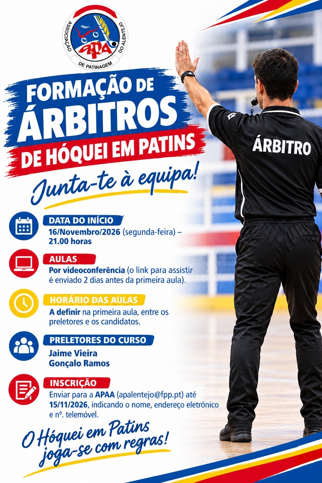 Inscrições abertas para a Formação de Árbitros de Hóquei em Patins